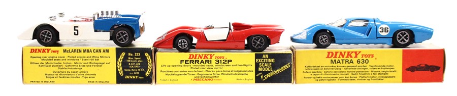 Dinky: A collection of three assorted boxed Dinky Toys to comprise: McLaren M8A, 223, Ferrari