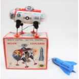 Moon Explorer: A boxed Yonezawa: Moon Explorer, remote control, battery powered tinplate, box as