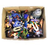 Figures: A collection of assorted plastic figures to include: WWF, He-Man etc. (one box)