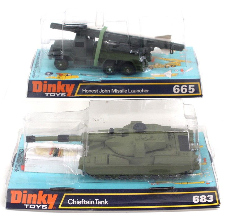 Dinky: A boxed Dinky Honest John Missile Launcher, 665, together with a boxed Dinky Chieftain