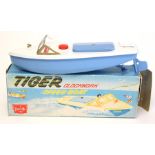 Sutcliffe: A boxed Sutcliffe Tiger Clockwork Speed Boat, box as found, length approx. 26cm.