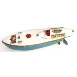 Sutcliffe: An unboxed Sutcliffe Model Bluebird 1, clockwork speedboat, light blue hull with white