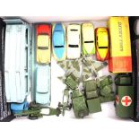 Dinky: A collection of playworn Dinky vehicles to include: a boxed Superior Citerion Ambulance