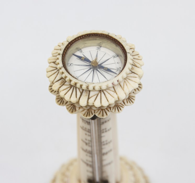 An antique ivory desk thermometer and compass combined, signed R. Ashburne, Liberpool, height 11cm - Image 2 of 2