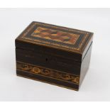 A 19th Century coromandel Tunbridge ware tea caddy, width 15cm