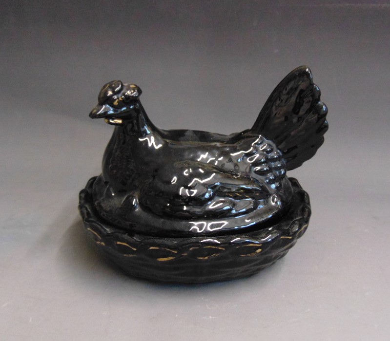 A 19th Century Jackfield hen on nest with applied gild decoration circa 1860, 15cm high, 15.5cm