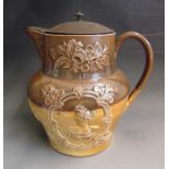 A large salt glazed stoneware Queen Victoria commemorative jug, circa 1837, 26.5cm high Condition:
