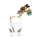 A miniature botanical study in the manner of Faberge, 20th Century, yellow metal stem (appears
