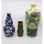 A Chinese famille verte baluster vase, circa 1890, originally retailed by Liberty & Co, (label on