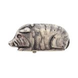 A late Victorian novelty silver vesta case, in the form of a recumbent wild boar, maker's mark