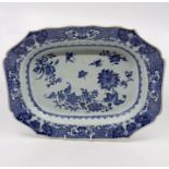 A Chinese export blue and white porcelain dish, Qianlong, circa 1750, of barbed rectangular shape,