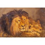 After Sir Edwin Landseer, The Lions, oil on canvas, 48 by 71.5cm, gilt frame