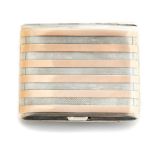 Sampson Mordan & Co, a George V silver pocket cigarette case with overlaid rose gold stripes, gilt