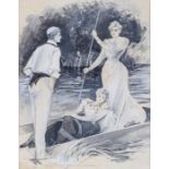 Hal Hurst (British, 1863-1938), a punting scene, signed l.l., gouache, 37 by 26cm, framed