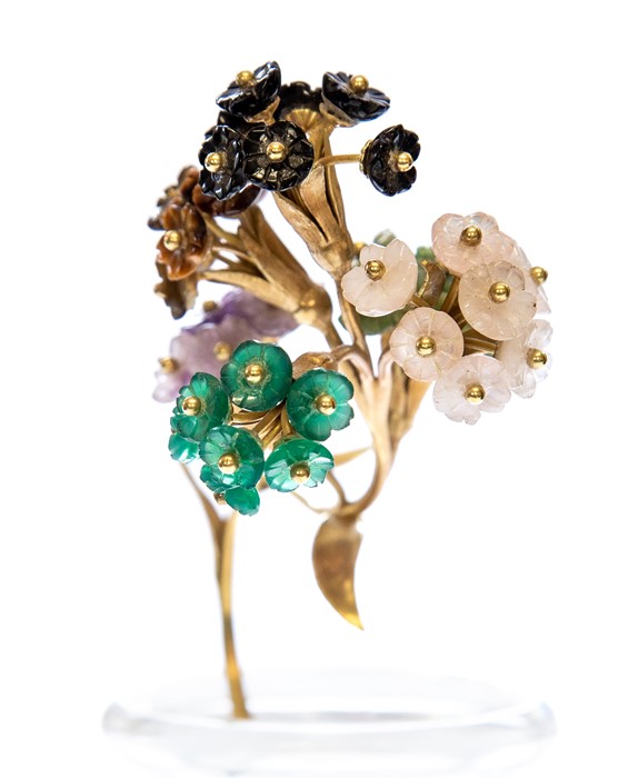 A miniature botanical study in the manner of Faberge, 20th Century, yellow metal stem (appears - Image 2 of 2