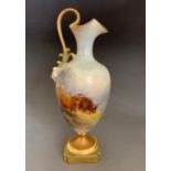 A Royal Worcester mask headed ewer painted with Highland cattle, shape 1944, signed Harry Stinton,