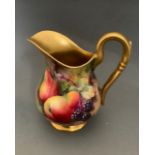 A Royal Worcester cream jug painted with fruit, signed Harry Ayrton, date code 1927, 9cm high