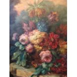 Louis Silas (French, 19th Century), still life of flowers, signed l.r., oil on canvas, 80 by