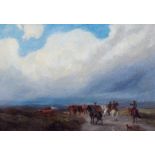 Edward Hargitt (Scottish, 1813-1895), horseman driving cattle in a moorland landscape, signed and