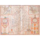 Speed, John (1552-1629). 17th-century map of Warwickshire, hand-coloured copper engraving on laid/