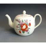 A creamware  pottery tea pot and cover painted with floral  sprays and a ribbed spout, attributed to