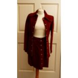 A 1960's Suede jacket & mini skirt in burgundy with stud metal popper fastening.  Together with a