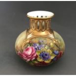 A Royal Worcester vase with a pierced neck painted with flowers, shape 306/H, signed John Freeman,