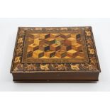 A 19th Century Tunbridge ware low casket, geometric parquetry design to the centre within a border