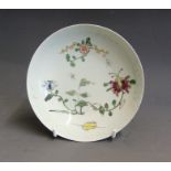 A Worcester saucer painted with Hibiscus flowers, circa 1770, 12cm diameter Condition: small rim