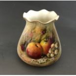 A Royal Worcester vase painted with fruit shape G957, signed William Ricketts, date code 1925, 8.5cm