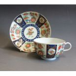 A Worcester tea cup and saucer Dr Wall period painted with the Queens pattern, circa 1765 72, cup