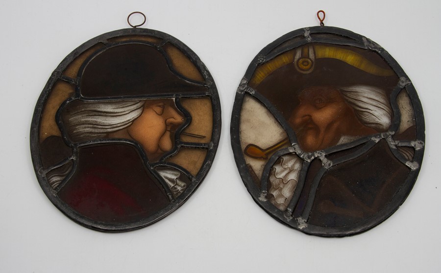 A series of panels of leaded stained glass by Sheila Willford, designs to include four oval portrait - Image 3 of 8