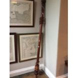 Victorian Mahogany curtain pole, with carved spherical ends and bud finials, wooden rings and pull