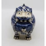 An oriental blue and white porcelain kylin incense box and cover, circa 1900 or later, the