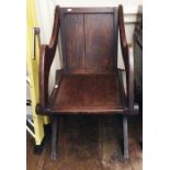 Three early 20th Century oak X framed chairs, solid seats, made in the 16th Century style (3)