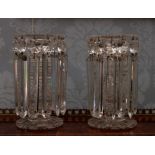 A pair of Regency clear cut glass table lustres, circa 1820, knop stems, star cut bases, facet cut