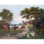 Claude L. Clark (British, 19th Century), pastoral scene with cows and geese, signed l.l., oil on