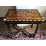 Floral Marquetry Table & Mirror  A floral Marquetry single drawer side table and matching strut -