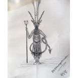 An Edwardian book of surreal ink drawings depicting demons, skeletons, devilish figures with