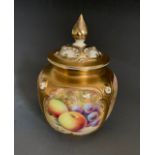 A Royal Worcester vase and cover painted with fruit, shape H162  signed Paul Platts, 20th Century,