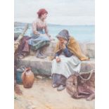 Walter Langley (British, 1852-1922), waiting for the boats, signed l.r., 50 by 38cm, framed
