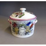 A Sunderland pink lustre rimmed twin handled pot and cover depicting ‘The Crimean War’ and verse ‘