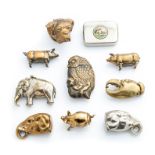 Ten assorted early 20th Century novelty brass and nickel vesta cases, various forms to include three