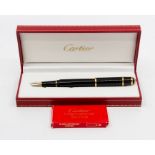 A boxed Cartier Diablo fountain pen, 18kt nib, with spare cartridges and paperwork