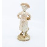 A Royal Worcester blush ivory figure modelled by James Hadley, modelled as a girl holding a cask,