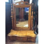 A good 19th C Biedermeier blond wood dressing table mirror, the rectangular bevelled plate within