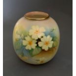 A Royal Worcester vase painted with primroses, shape 2419, signed Hilda Everette, date code  1936,