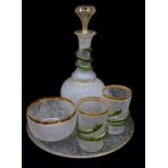 A mid 19th Century European decanter set, circa 1860, crackle glass with serpents entwined and