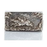 A late Victorian silver vesta case of horse racing interest, the cover with a horse race in