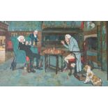 Cecil Aldin (1870-1935), A Game of Cards and A Game of Chess, chromolithographic prints, a pair,